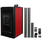 Semineu pe peleti cu aer cald Fiama Maxima 14 kw, aprindere electrica, tiraj fortat, wifi, focar din fonta, recomandat pentru 140 mp, Bordeaux,Kit evacuare 2.5 ml