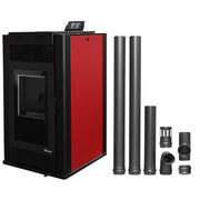 Semineu pe peleti cu aer cald Fiama Maxima 14 kw, aprindere electrica, tiraj fortat, wifi, focar din fonta, recomandat pentru 140 mp, Bordeaux,Kit evacuare 2.5 ml