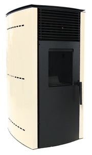 Semineu (soba) pe peleti cu tiraj fortat Fornello Regina 8 KW, include ventilator aer cald, aprindere electrica, telecomanda, recomandat pentru 80 mp, culoare Ivory