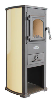 Semineu (Soba) pe lemne Fornello Berna Lux Ivory 5-7 kW, 390x450x870 mm, gratar ardere din fonta, camera de ardere samotata, usa fonta cu geam din sticla termorezistenta si plita din fonta