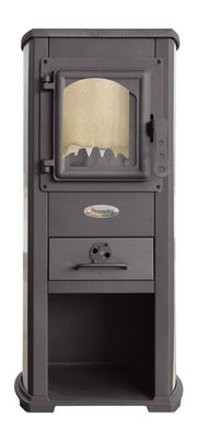 Semineu (Soba) pe lemne Fornello Berna Lux Ivory 5-7 kW, 390x450x870 mm, gratar ardere din fonta, camera de ardere samotata, usa fonta cu geam din sticla termorezistenta si plita din fonta