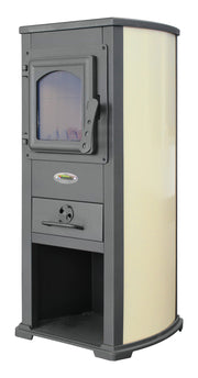Semineu (Soba) pe lemne Fornello Berna Lux Ivory 5-7 kW, 390x450x870 mm, gratar ardere din fonta, camera de ardere samotata, usa fonta cu geam din sticla termorezistenta si plita din fonta