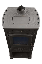 Semineu (Soba) pe lemne Fornello Modena Red 7-9 kW, 480x460x930 mm, gratar ardere din fonta, camera de ardere samotata, usa fonta cu geam din sticla termorezistenta si plita din fonta