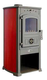 Semineu (Soba) pe lemne Fornello Modena Red 7-9 kW, 480x460x930 mm, gratar ardere din fonta, camera de ardere samotata, usa fonta cu geam din sticla termorezistenta si plita din fonta