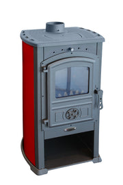 Semineu (Soba) pe lemne Fornello Modena Red 7-9 kW, 480x460x930 mm, gratar ardere din fonta, camera de ardere samotata, usa fonta cu geam din sticla termorezistenta si plita din fonta