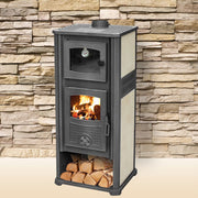 Semineu (Soba) pe lemne Fornello Roma G Ivory 11-13 kW, 490x460x1160 mm, prevazut cu plita si cuptor pentru gatit, gratar ardere din fonta, camera de ardere samotata, plita din fonta, usa din fonta cu geam din sticla termorezistenta