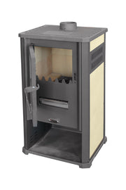 Semineu (Soba) pe lemne Fornello Atene G Ivory 7-9 kW, 490x460x930 mm, gratar ardere din fonta, camera de ardere samotata, usa fonta cu geam din sticla termorezistenta si plita din fonta