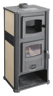 Semineu (Soba) pe lemne Fornello Roma G Ivory 11-13 kW, 490x460x1160 mm, prevazut cu plita si cuptor pentru gatit, gratar ardere din fonta, camera de ardere samotata, plita din fonta, usa din fonta cu geam din sticla termorezistenta