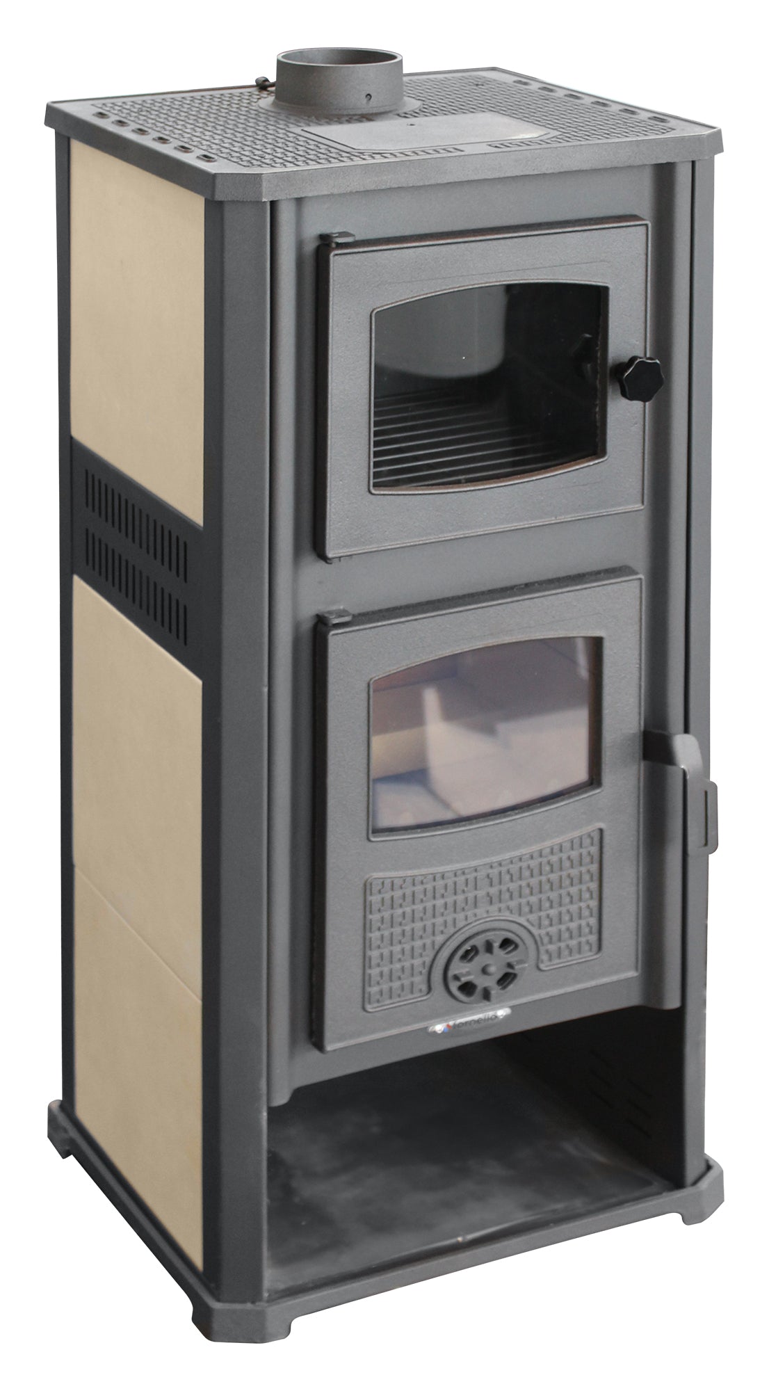 Semineu (Soba) pe lemne Fornello Roma G Ivory 11-13 kW, 490x460x1160 mm, prevazut cu plita si cuptor pentru gatit, gratar ardere din fonta, camera de ardere samotata, plita din fonta, usa din fonta cu geam din sticla termorezistenta