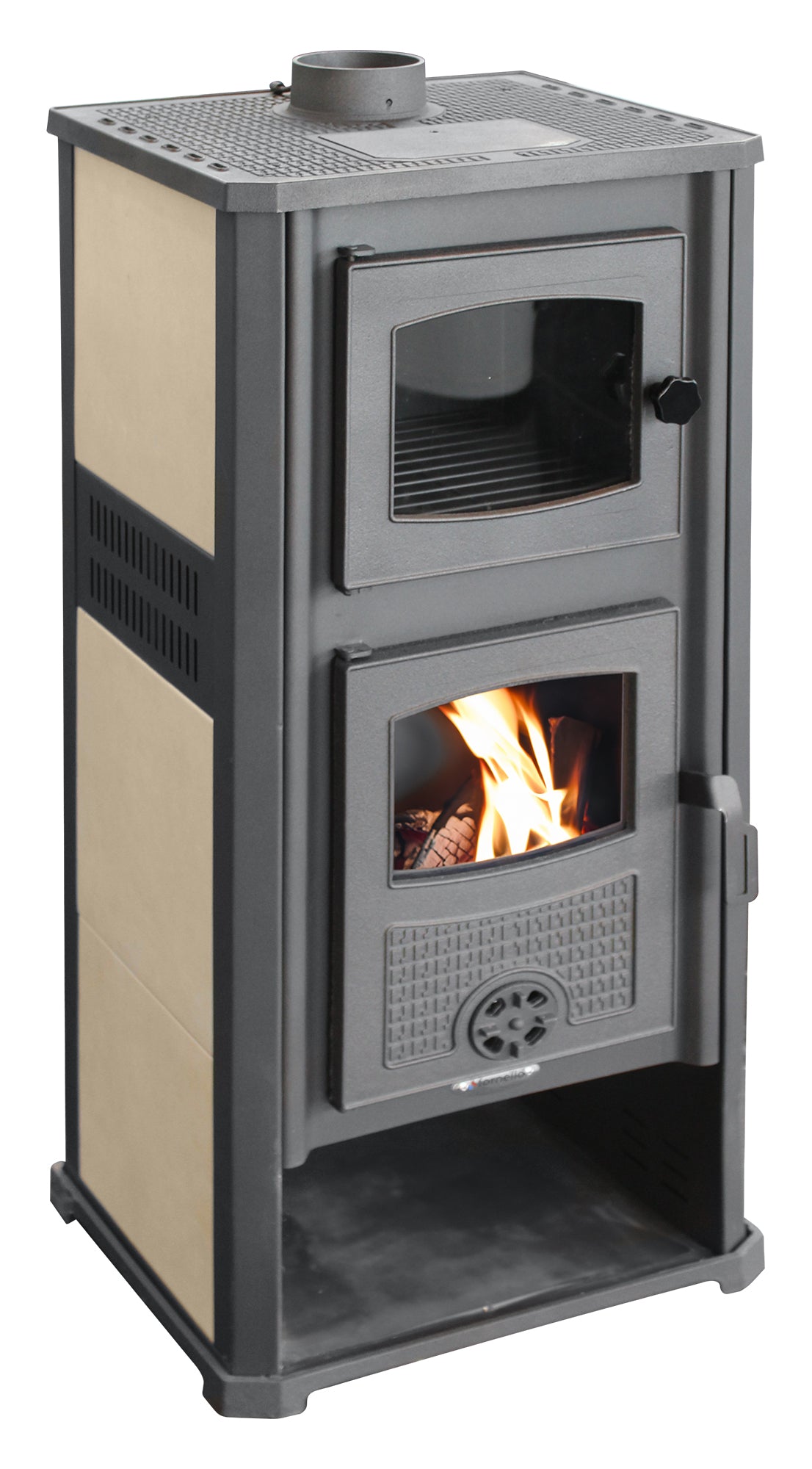 Semineu (Soba) pe lemne Fornello Roma G Ivory 11-13 kW, 490x460x1160 mm, prevazut cu plita si cuptor pentru gatit, gratar ardere din fonta, camera de ardere samotata, plita din fonta, usa din fonta cu geam din sticla termorezistenta