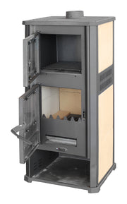 Semineu (Soba) pe lemne Fornello Roma G Ivory 11-13 kW, 490x460x1160 mm, prevazut cu plita si cuptor pentru gatit, gratar ardere din fonta, camera de ardere samotata, plita din fonta, usa din fonta cu geam din sticla termorezistenta