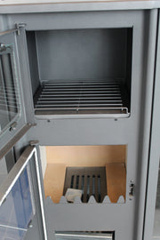 Semineu (Soba) pe lemne Fornello Roma S 11-13 kW, 490x460x1160 mm, prevazut cu plita si cuptor pentru gatit, camera de ardere samotata, usa cu geam din sticla termorezistenta