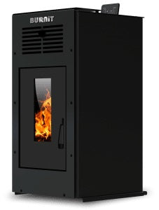 Semineu (soba) pe peleti Burnit Ambient Black 10 kw, cu tiraj fortat include ventilator aer cald, aprindere electrica, recomandat pentru 100 mp