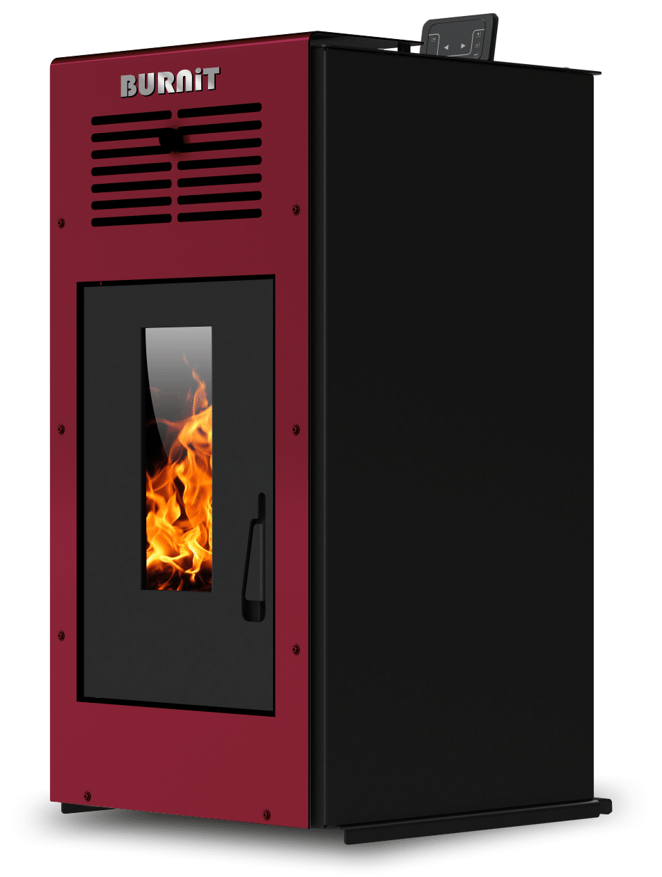 Semineu (soba) pe peleti Burnit Ambient Bordeaux 8 kw, cu tiraj fortat include ventilator aer cald, aprindere electrica, recomandat pentru 80 mp