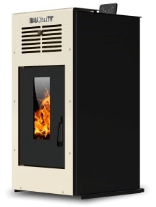 Semineu (soba) pe peleti Burnit Ambient Light Ivory 10 kw, cu tiraj fortat include ventilator aer cald, aprindere electrica, recomandat pentru 100 mp