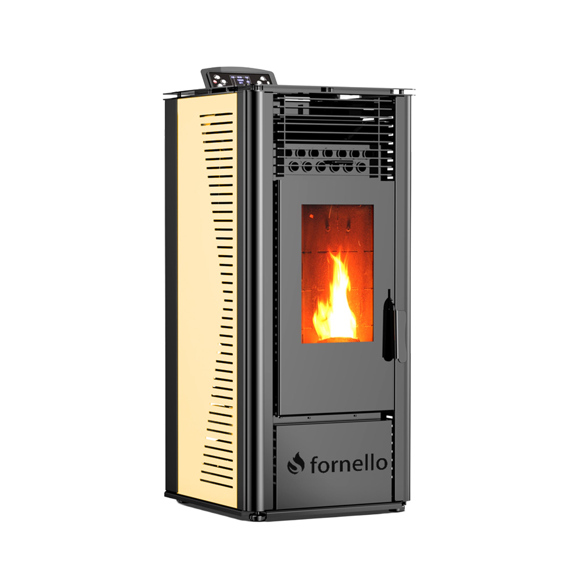 Semineu (soba ) pe peleti cu tiraj fortat Fornello SOPHIA WI-FI 11 kw, aprindere electrica, telecomanda, Wi-fi, culoare Ivory, recomandat pentru 110 mp