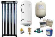 Sistem solar presurizat, panou Fornello 10 Tuburi Heat Pipe, boiler cu 2 serpentine si rezistenta electrica Eldom 100 litri, pompa 25-60, controller, vas expansiune, antigel, supapa 1/2, aerisitor 1/2