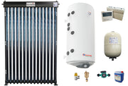 Sistem solar presurizat, panou Fornello 15 Tuburi Heat Pipe, boiler cu 2 serpentine si rezistenta electrica Eldom 150 litri, pompa 25-60, controller, vas expansiune, antigel, supapa 1/2, aerisitor 1/2