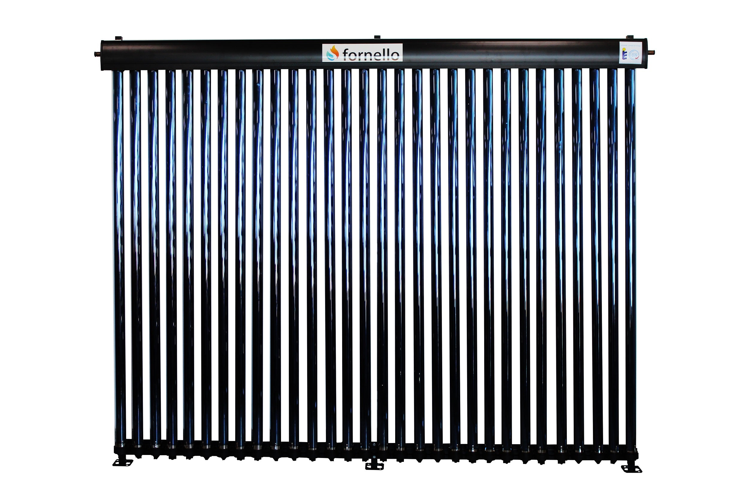 Sistem solar presurizat, panou Fornello 30 Tuburi Heat Pipe, boiler cu 2 serpentine si rezistenta electrica Eldom 300 litri cu montaj pe sol, pompa 25-60, controller, vas expansiune, antigel, supapa 1/2, aerisitor 1/2