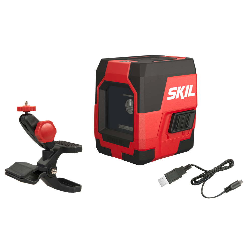 SKIL 1910 AA Nivela laser cu linie în cruce, lumina rosie, raza actiune 15m, prindere trepied 1/4, Accu Li-Ion, include incarcator micro USB si clema de prindere