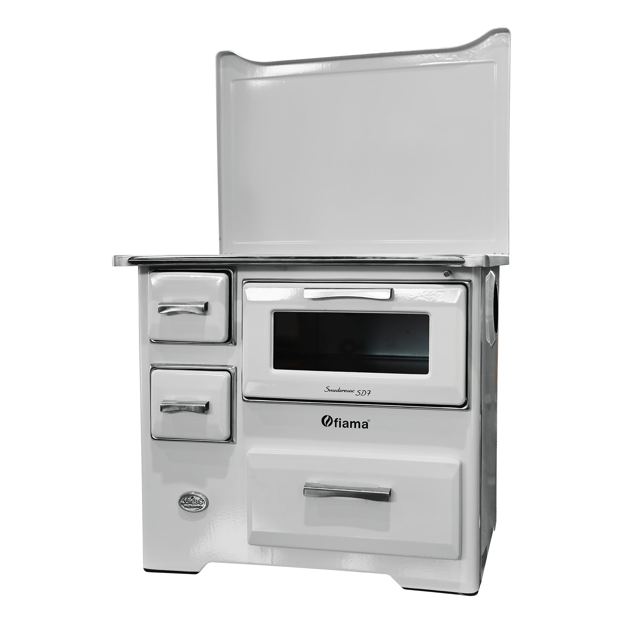 Soba de gatit si incalzit FIAMA SD 7 RS D, 7 Kw, cu cuptor de gatit si plita, culoare alb, evacuare partea dreapta