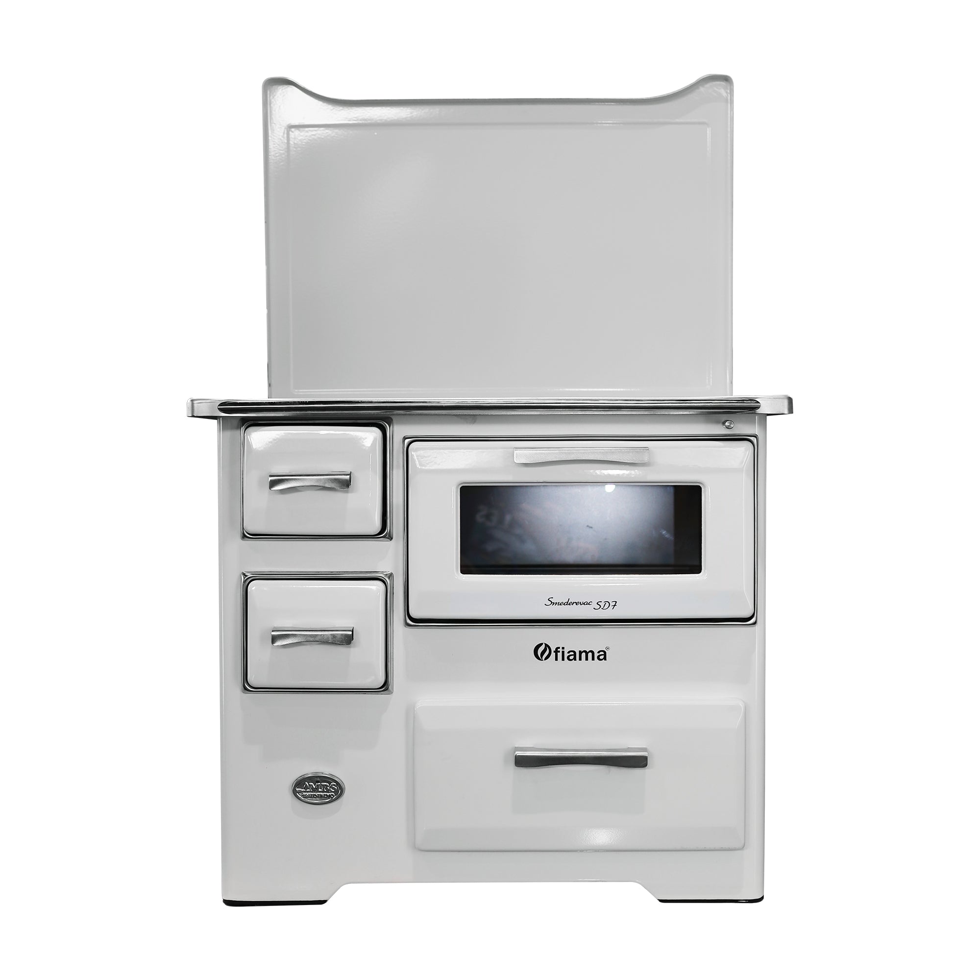 Soba de gatit si incalzit FIAMA SD 7 RS D, 7 Kw, cu cuptor de gatit si plita, culoare alb, evacuare partea dreapta