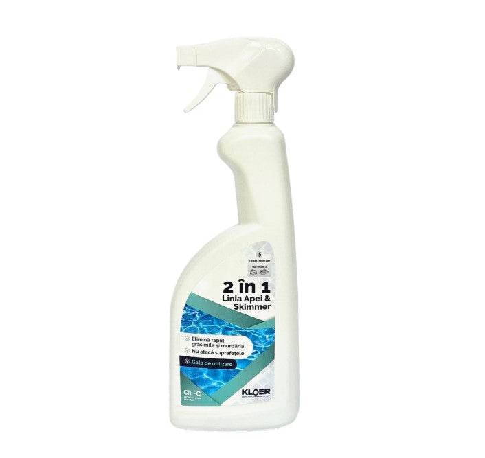 Solutie 2 in 1 pentru curatare linie apa piscine si skimmer, Kloer, 0,73 L