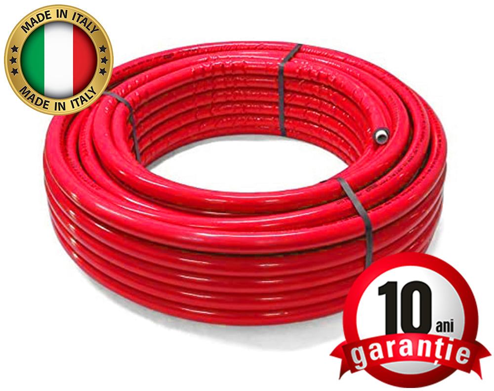 Teava pexal FORNELLO Hidronix, izolata, culoare rosu, diametru 16x2 mm cu insertie de aluminiu, pret/ml, colac 100 ml, 10 Ani Garantie