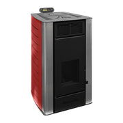 Termosemineu centrala pe peleti Fornello SERENA W25, 25 kw, complet echipat cu pompa de circulatie, vas de expansiune, supapa siguranta, telecomanda, culoare Bordeaux, arzator peleti din fonta, pentru suprafete pana la 150 mp