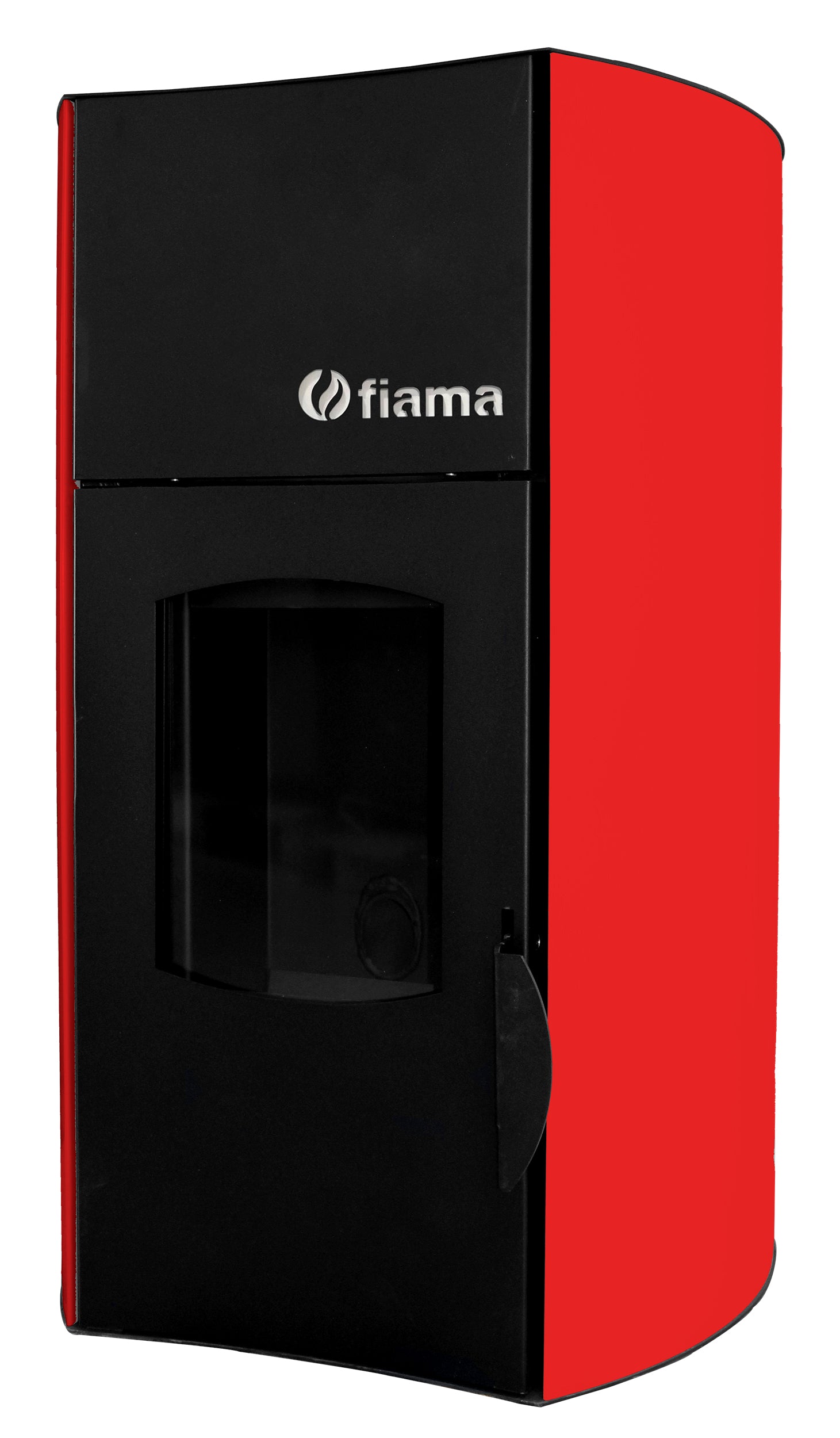 Termosemineu pe peleti Fiama Red 25 kw, complet echipat pentru incalzire, pompa, vas expansiune, automatizare, telecomanda, buncar peleti 30 kg, tiraj fortat, culoare Rosu, aprindere automata, pana la 160 mp