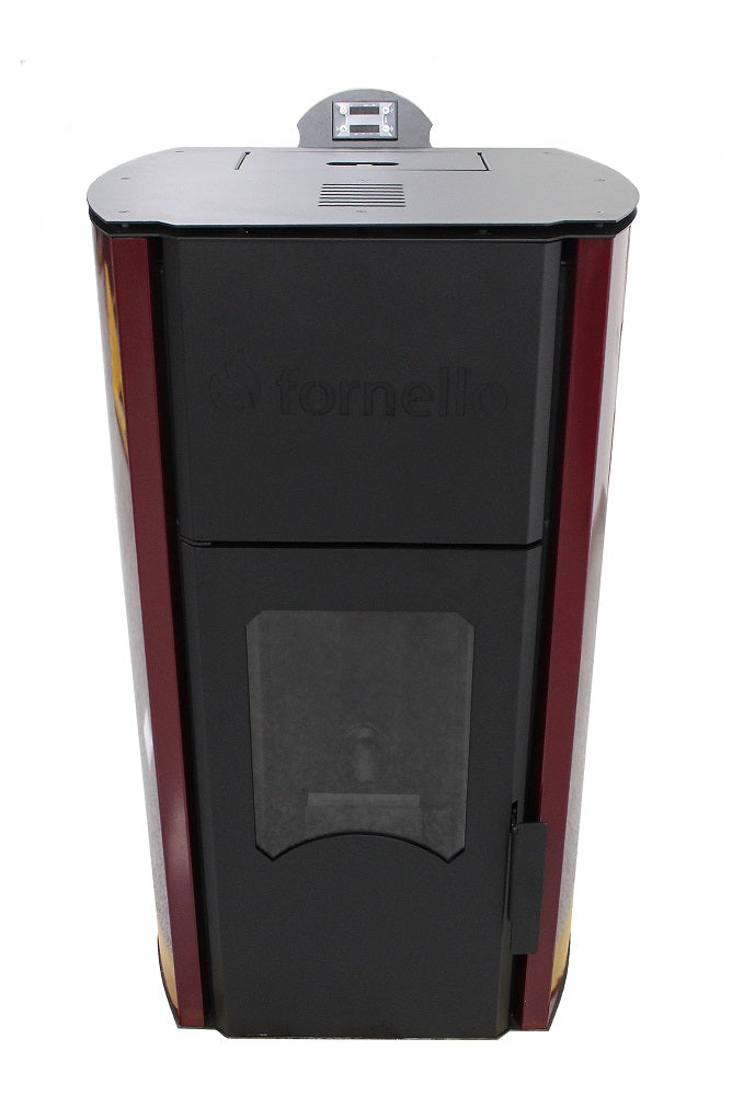 Termosemineu centrala peleti Fornello Royal 25 kw , complet echipat pentru incalzire, pompa, vas expansiune, automatizare, telecomanda, buncar peleti tiraj fortat culoare visiniu (Bordeaux)