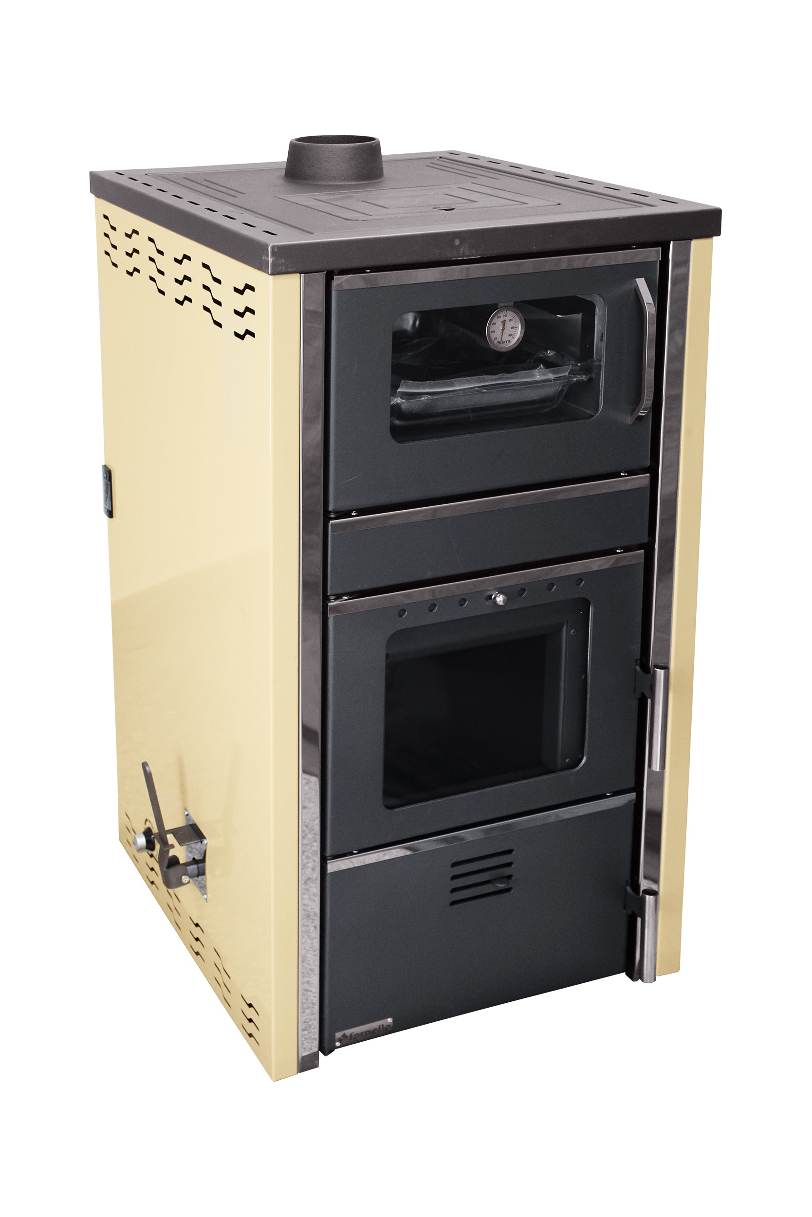 Termosemineu FORNELLO AVANOS 32 pe combustibil solid ( lemn,carbune,bricheti ) ce se poate utiliza atat pentru incalzirea locuintelor, cat si pentru gatit (este prevazuta cu plita si cuptor) si este echipat cu pompa de circulatie