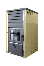 Termosemineu FORNELLO SUPERNOVA CREAM 38 KW pe combustibil solid ( lemn,carbune,bricheti ) ce se poate utiliza pentru incalzirea locuintelor, este echipat cu pompa de circulatie
