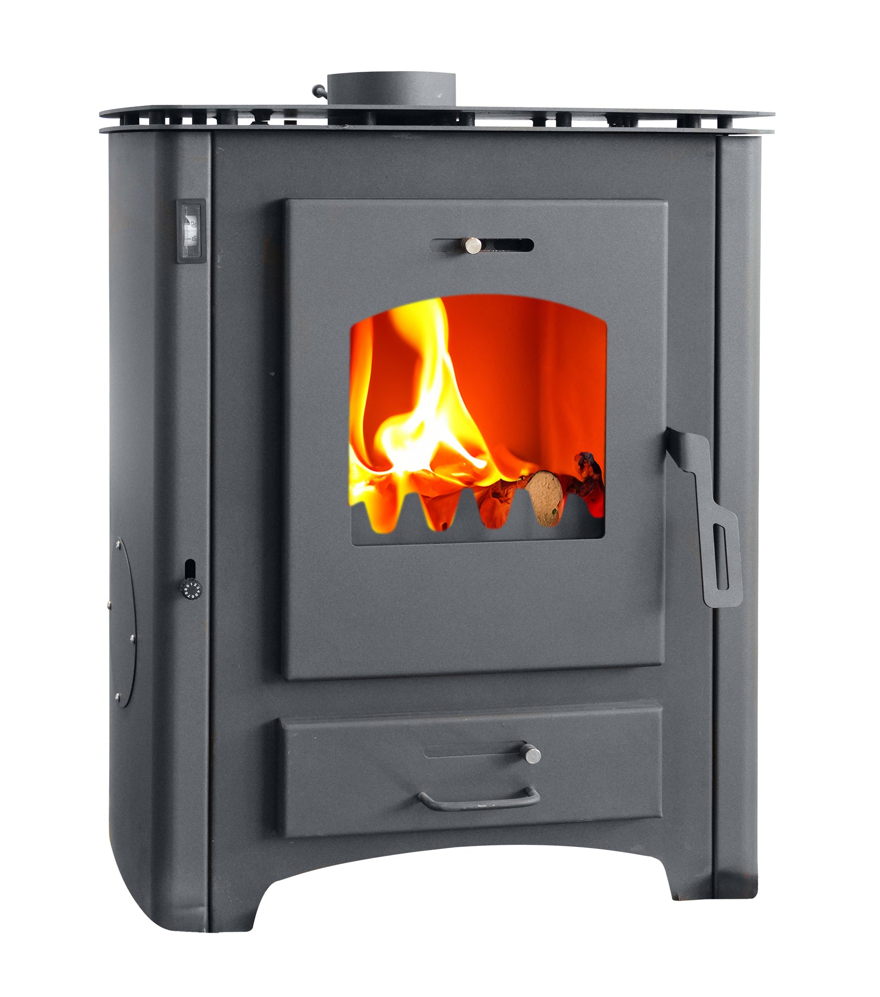 Pachet Termosemineu pe lemne, brichete si carbune Fornello B Max ER, Black, 24-26 kW, Boiler, Vas expansiune, Pompa si Fitiguri