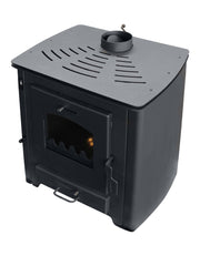 Pachet Termosemineu pe lemne, brichete si carbune Fornello B Max ER, Black, 24-26 kW, Boiler, Vas expansiune, Pompa si Fitiguri