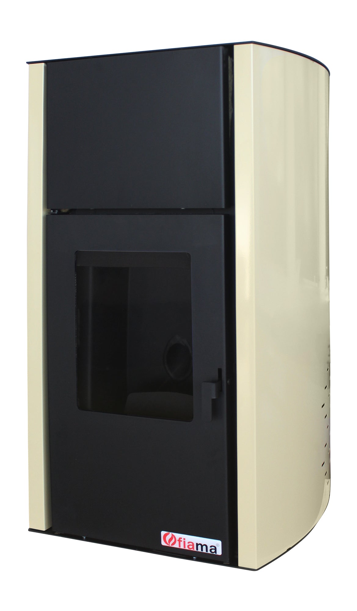 Termosemineu pe peleti Fornello Fiama Confort 12 kw, complet echipat pentru incalzire, pompa, vas expansiune, automatizare, buncar peleti 12 kg, tiraj fortat, culoare Crem, aprindere automata, pana la 80 mp