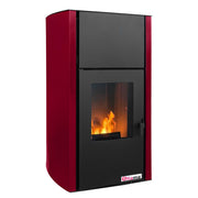 Termosemineu pe peleti Fornello Fiama Confort 25 kw, complet echipat pentru incalzire, pompa, vas expansiune, automatizare, buncar peleti 25 kg, tiraj fortat, culoare Bordeaux, aprindere automata, pana la 160 mp