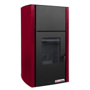 Termosemineu pe peleti Fornello Fiama Confort 25 kw, complet echipat pentru incalzire, pompa, vas expansiune, automatizare, buncar peleti 25 kg, tiraj fortat, culoare Bordeaux, aprindere automata, pana la 160 mp