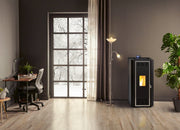 Termosemineu pe peleti Fornello Camino Rossi 25 kW, pompa Grundfos, vas expansiune, arzator inox, culoare ANTRACIT