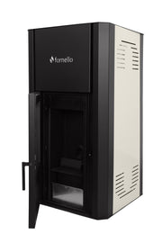 Pachet Control de la distanta Termosemineu pe peleti Fornello Primo Pellet 25 KW, aprindere automata, telecomanda, buncar, tiraj fortat, pompa, vas expansiune, touch screen, Ivory, A+ si termostat Wi-Fi Salus IT 500