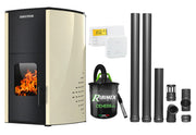 Pachet Termosemineu pe peleti SUNSYSTEM Comfort 13 kw, complet echipat pentru incalzire, Pompa, Vas expansiune, Automatizare, Termostat Radio Comanda Salus 091FLRFV2, Aspirator Cenusa si Kit evacuare 2.5 ml