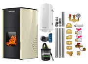 Pachet control de la distanta, Termosemineu pe peleti SUNSYSTEM Comfort 13 kw, complet echipat pentru incalzire, Pompa, Vas expansiune, Automatizare, Boiler 100 litri, Termostat Salus IT 800, Aspirator, Kit evacuare 3.5 ml si Fitinguri montaj