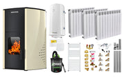 Pachet Termosemineu pe peleti SUNSYSTEM Comfort 13 kw, Pompa, Vas expansiune, Automatizare, Calorifere aluminiu Fornello Alvo, Boiler 100 litri, Termostat, Aspirator, Kit 3.5 ml si Fitinguri montaj