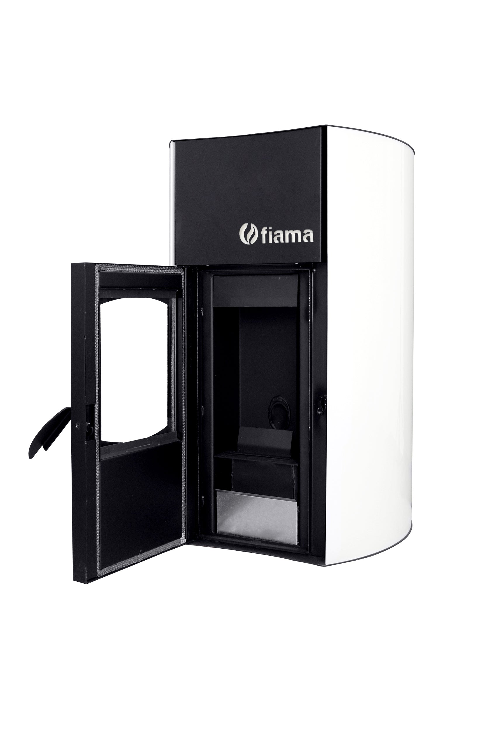 Termosemineu pe peleti Fiama Bianco 25 kw, complet echipat pentru incalzire, pompa, vas expansiune, automatizare, telecomanda, buncar peleti 30 kg, tiraj fortat, culoare Alb, aprindere automata, pana la 160 mp