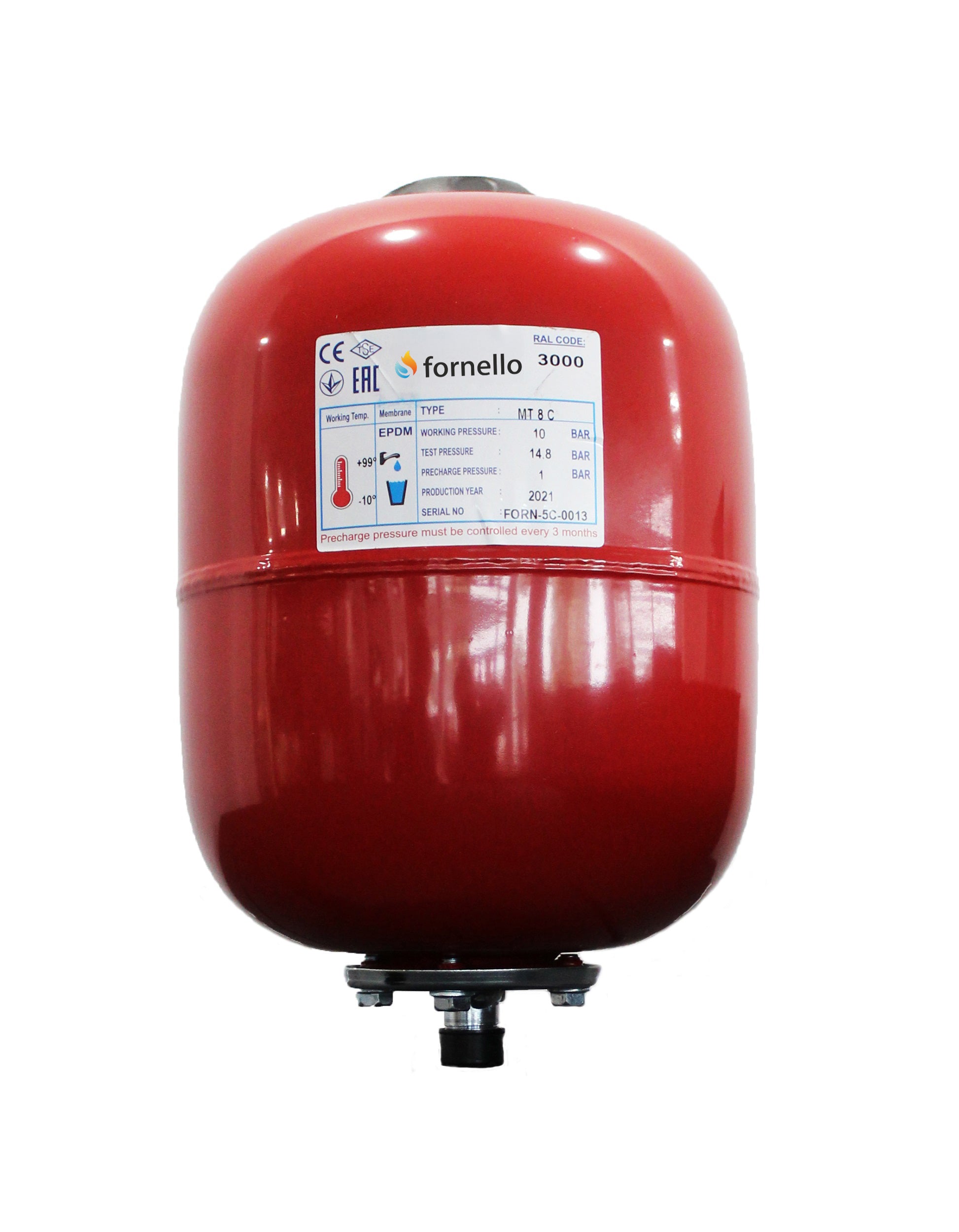 Vas expansiune termic Fornello 8 litri, vertical culoare rosu,