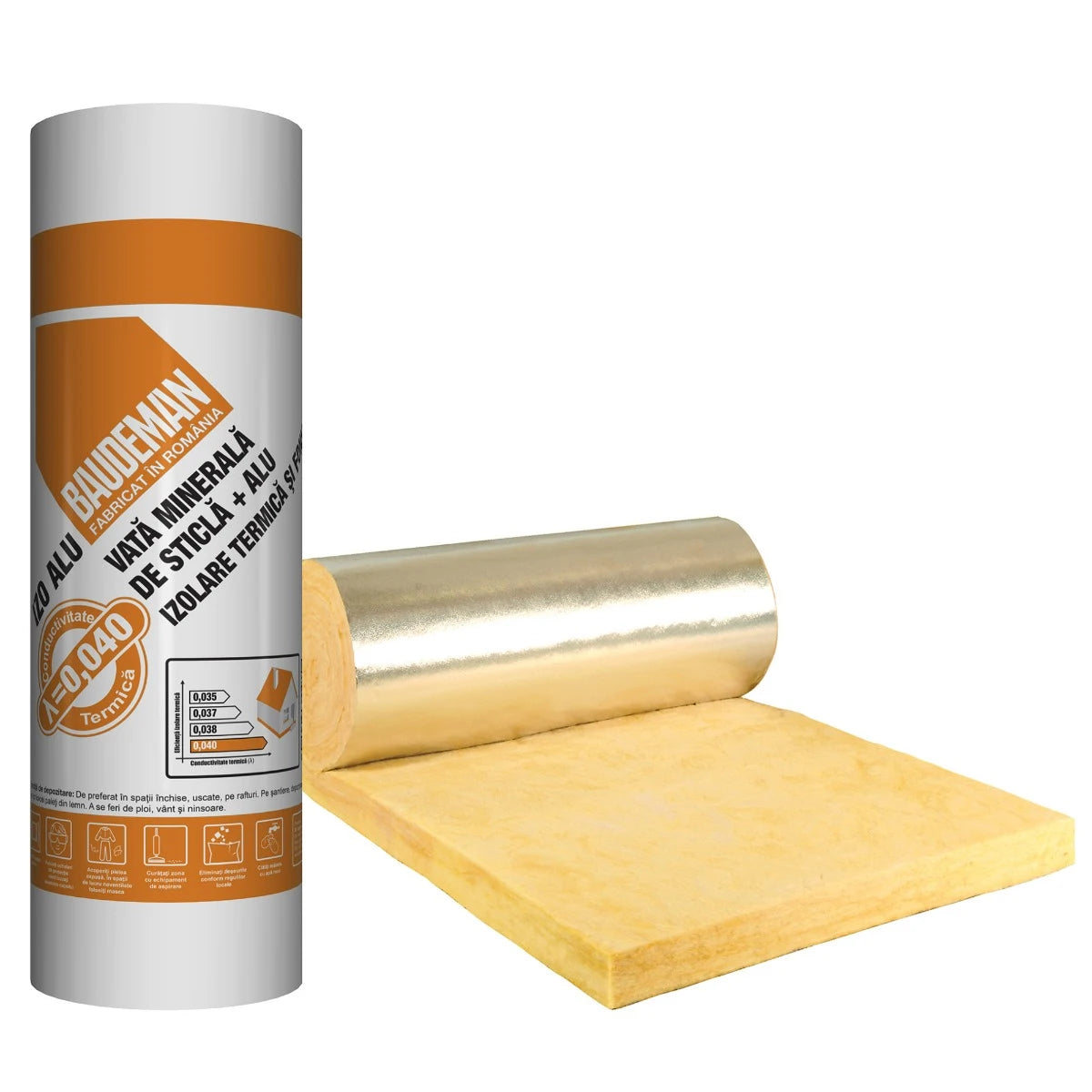 Vata minerala de sticla caserata cu aluminiu 12 x 1,2m
