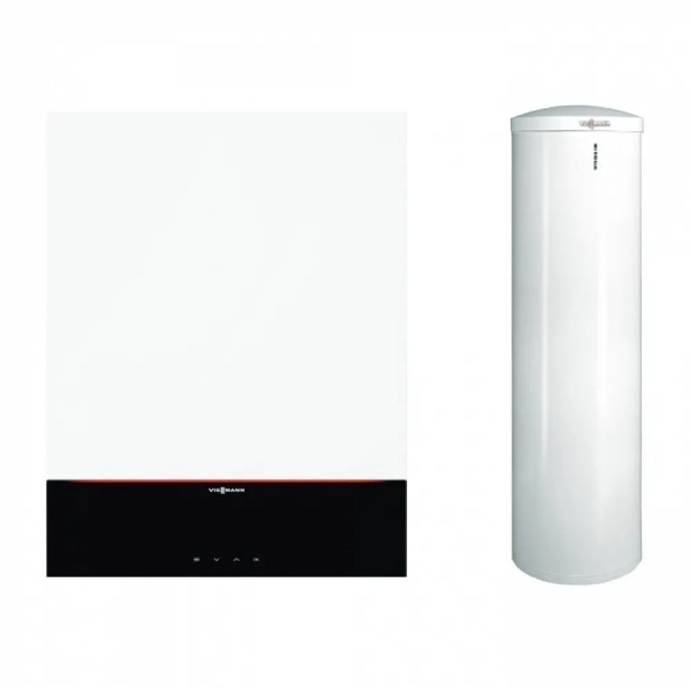 Pachet centrala termica cu afisaj digital 3.5" Viessmann Vitodens 200-W 25 kW cu boiler monovalent Vitocell 200 litri, kit de evacuare inclus