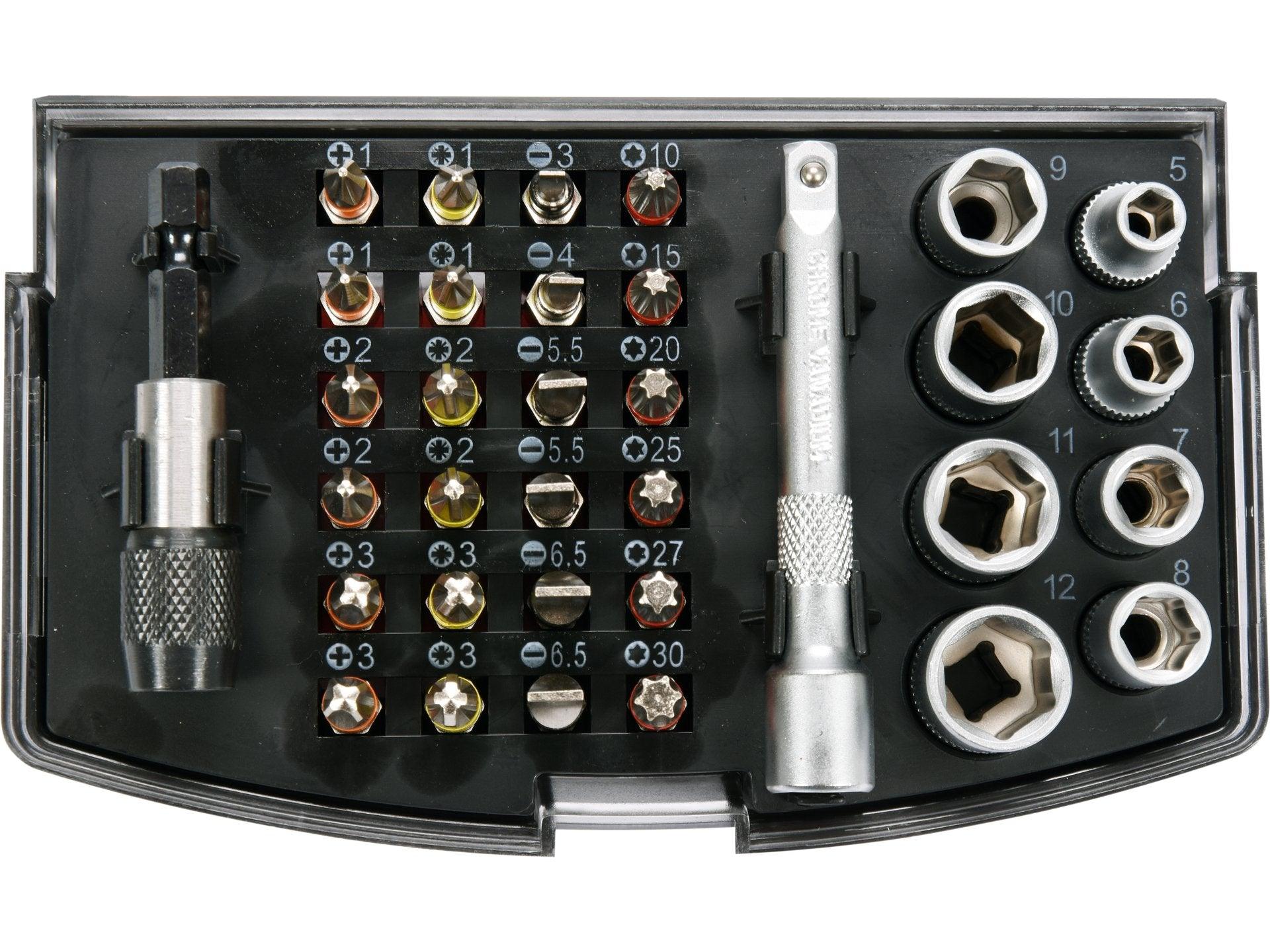 TRUSĂ 34 BIȚI CU ADAPTOR ȘI PRELUNGITOR YATO YT-04623