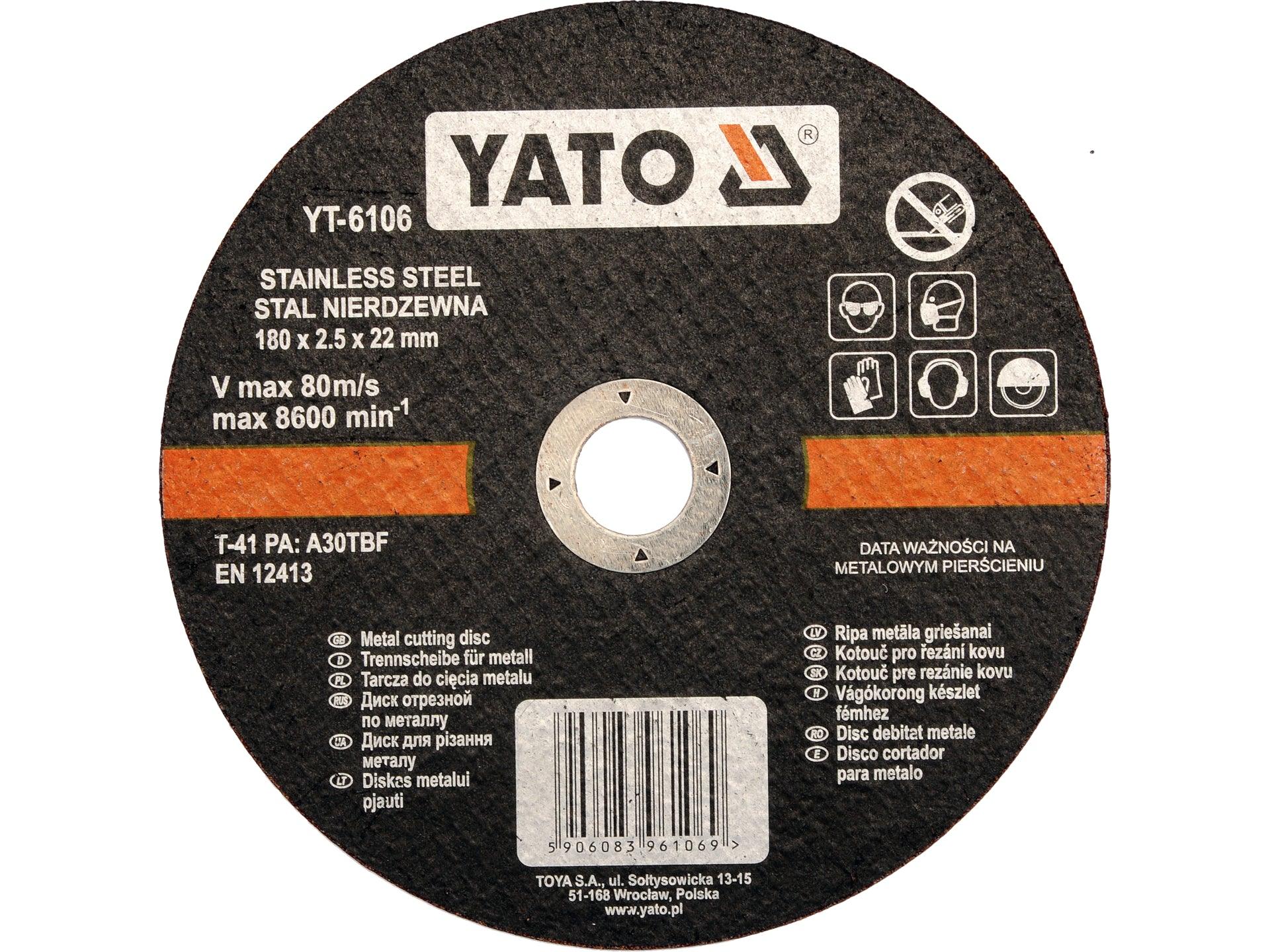 DISC PENTRU TAIAT METAL/INOX 180X2,5X22 MM YATO YT-6106