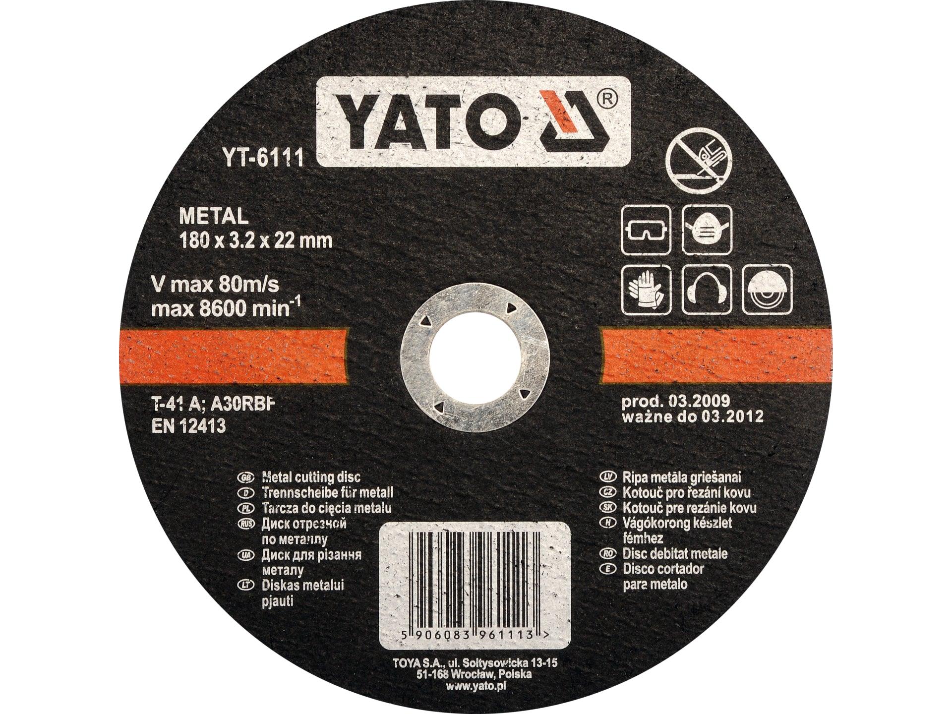 DISC PENTRU TAIAT METAL 180X3,2X22 MM YATO YT-6111